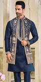 Silk blue jacket kurta pant set