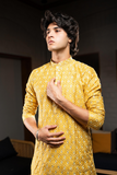 Yellow Silk embroidered Kurta.