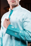 Blue ombre embroidered silk kurta.