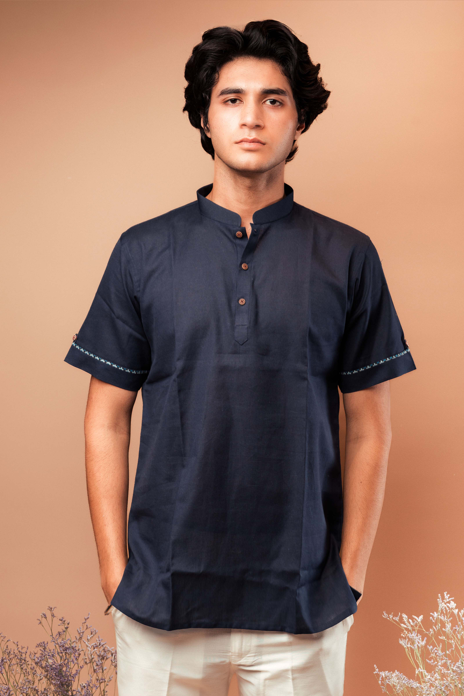 The navy blue shirt kurta.